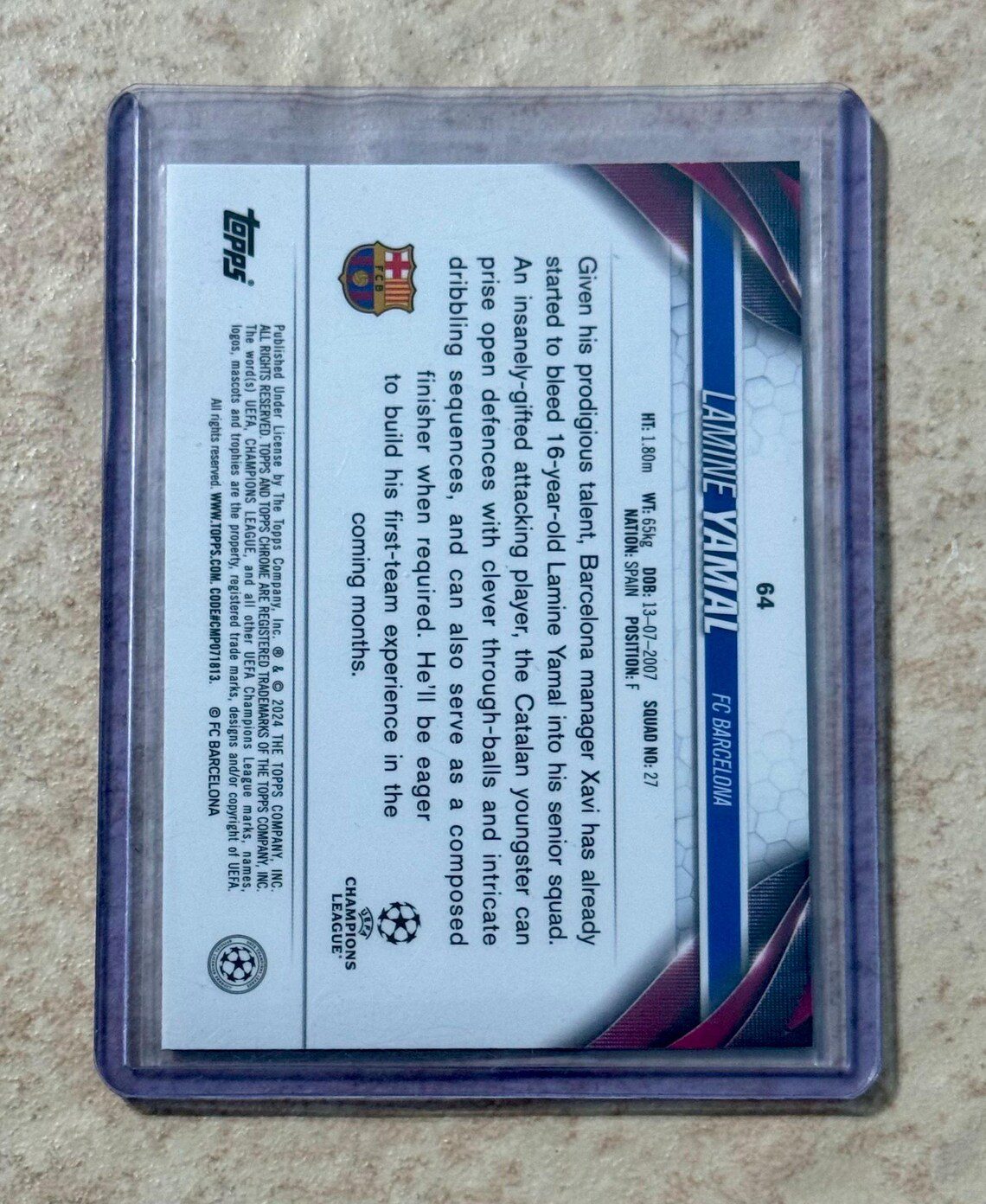 2023-24 Topps Chrome UEFA Lamine Yamal #64 RC Rookie FC Barcelona - Image 3