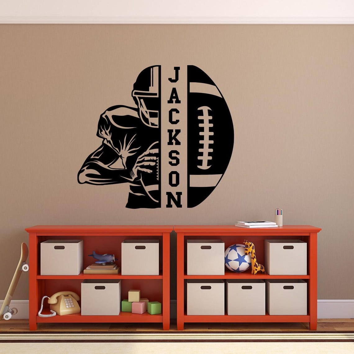 Personalized Football Name Wall Decal: Custom Player Sticker, Boys Room Decor WW327 - Image 2