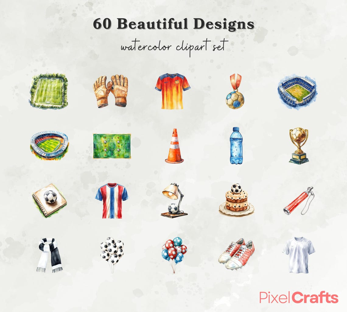 Soccer Clipart Bundle, Watercolor Football Clipart, Soccer Ball Clipart, Soccer Graphics, Sports Clipart, Commercial Use, Digital Download - Image 7