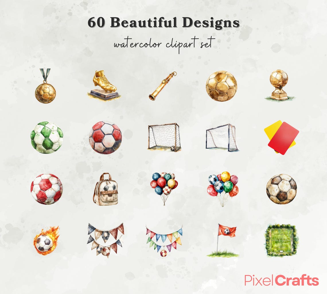 Soccer Clipart Bundle, Watercolor Football Clipart, Soccer Ball Clipart, Soccer Graphics, Sports Clipart, Commercial Use, Digital Download - Image 5