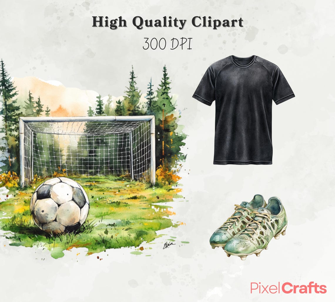 Soccer Clipart Bundle, Watercolor Football Clipart, Soccer Ball Clipart, Soccer Graphics, Sports Clipart, Commercial Use, Digital Download - Image 4