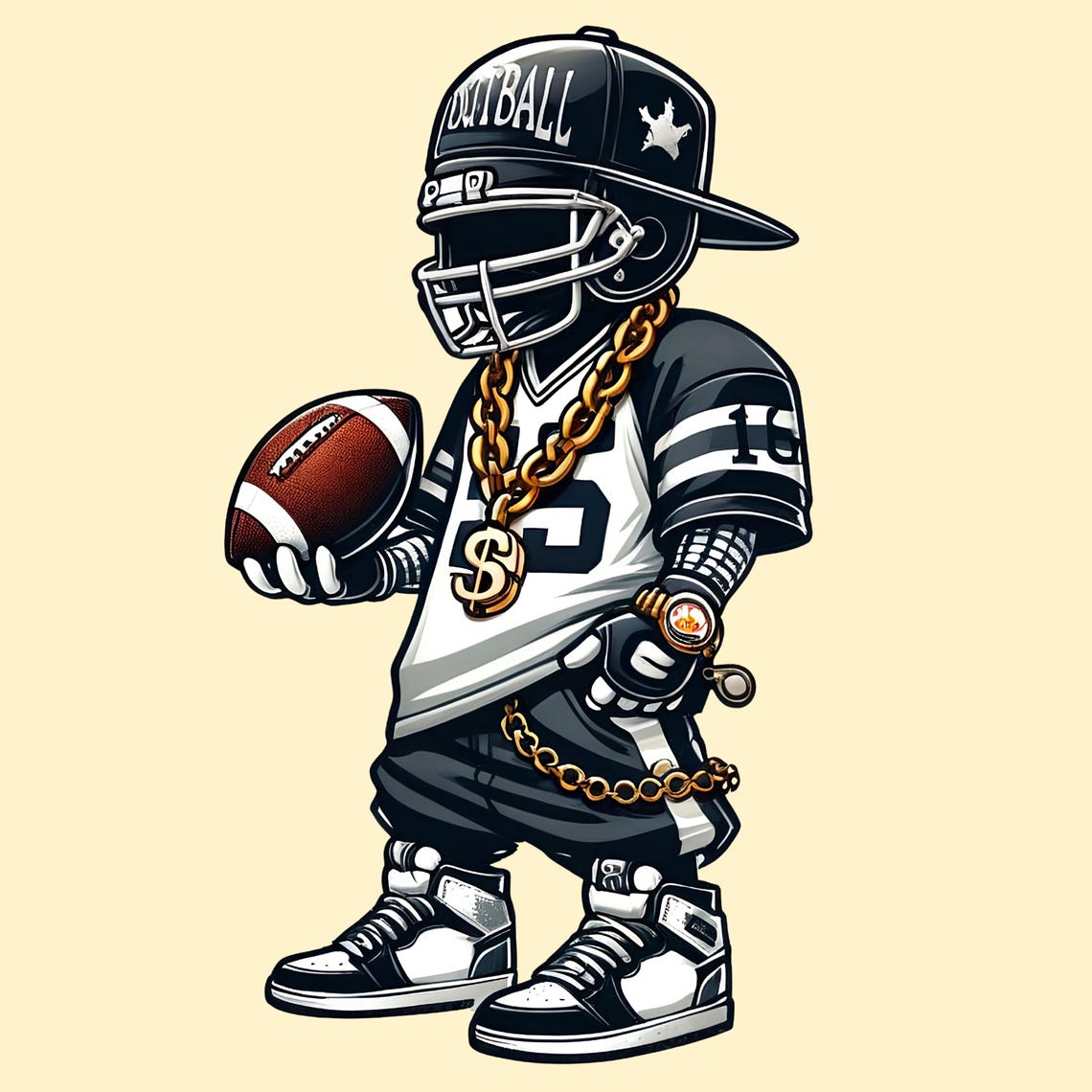 Hip-Hop Football Player Cartoon Clipart | Cool Football Character with Gold Chain & Helmet | Digital Download PNG for T-Shirts, Sublimation - Image 4