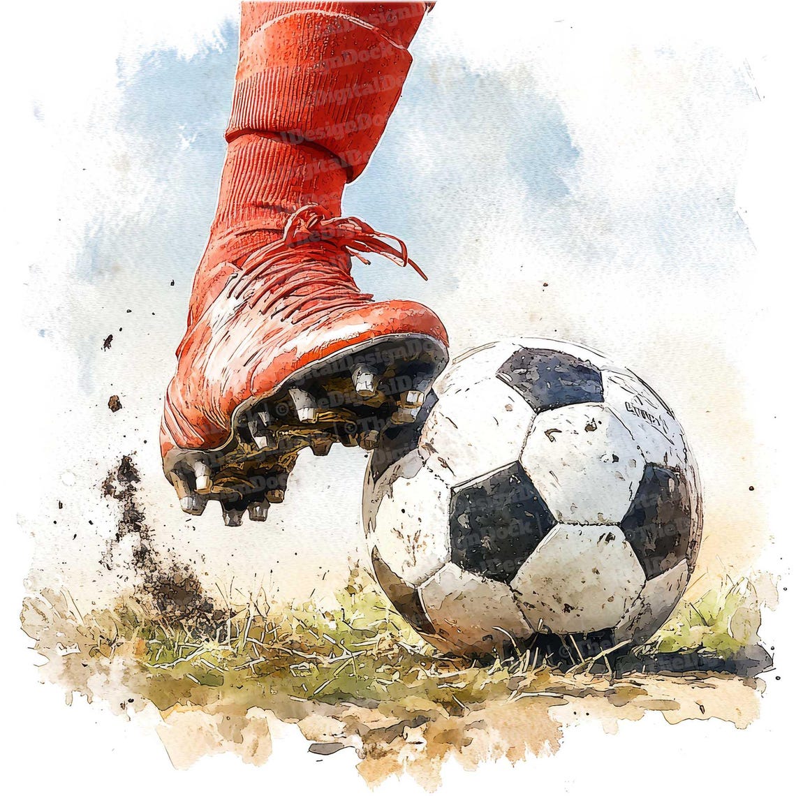 Soccer Clip Art, 12x Football Watercolor Clipart Set, Printable Sports Clip Art, Digital Download, Soccer Action, Paper Crafts, Junk Journal - Image 7