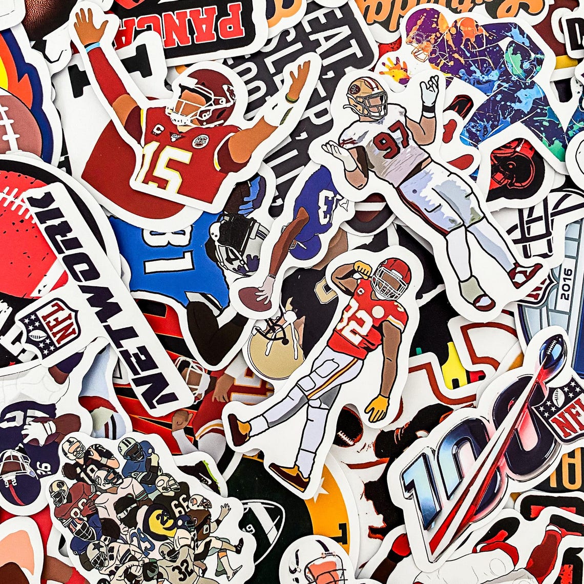 100pcs Sports Stickers, Football Helmet Stickers, Waterproof Stickers for Laptop, Water Bottle, Journal, Scrapbook - Image 9