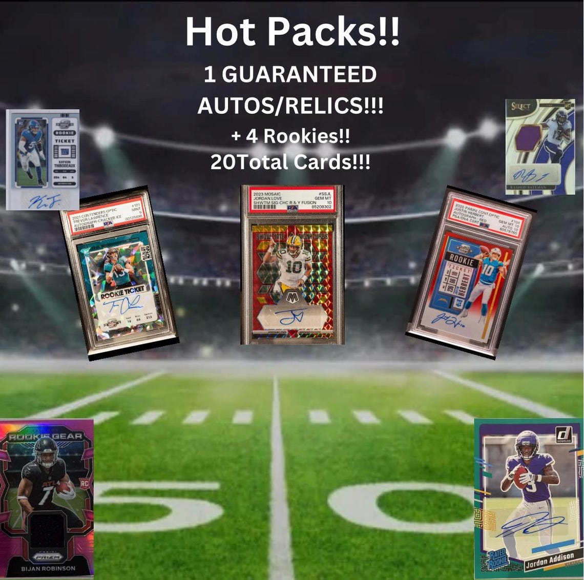 NFL Football Hot Pack:Autos,Memorabilia, Rookies- 1 Guaranteed Autos/Relics 4 Rookies- Joe Burrow Optic Rookie Kings Auto Chaser Pack-read - Image 4