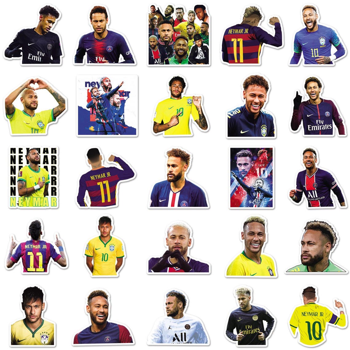 Brazilian Football Superstar Neymar Stickers Pack: DIY Waterproof Vinyl Decals(50Pcs/set) - Image 3