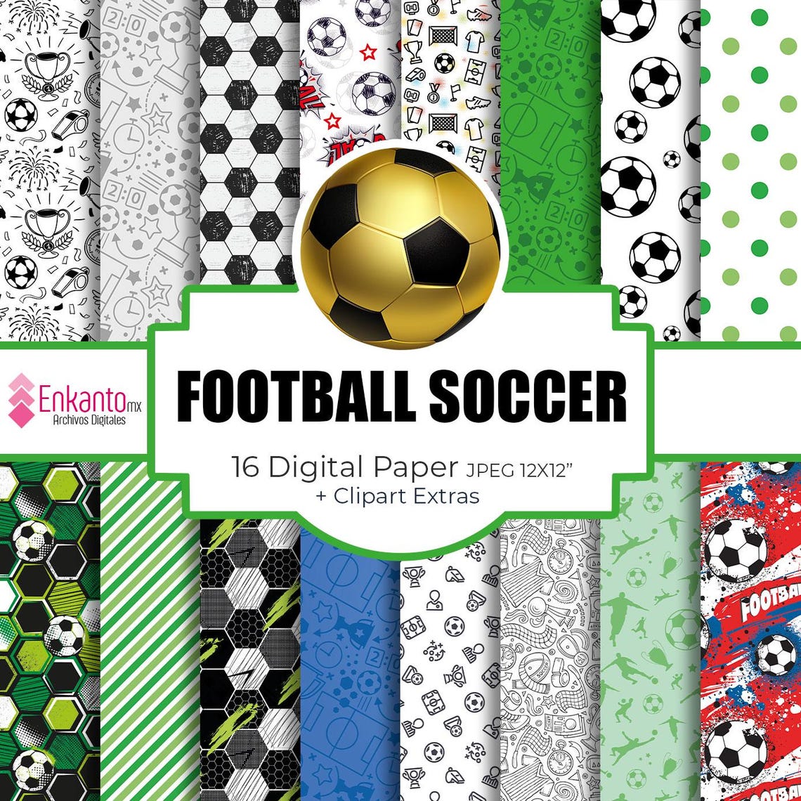 Football Soccer Digital Paper Clipart Instant Download | JPEG - Image 2