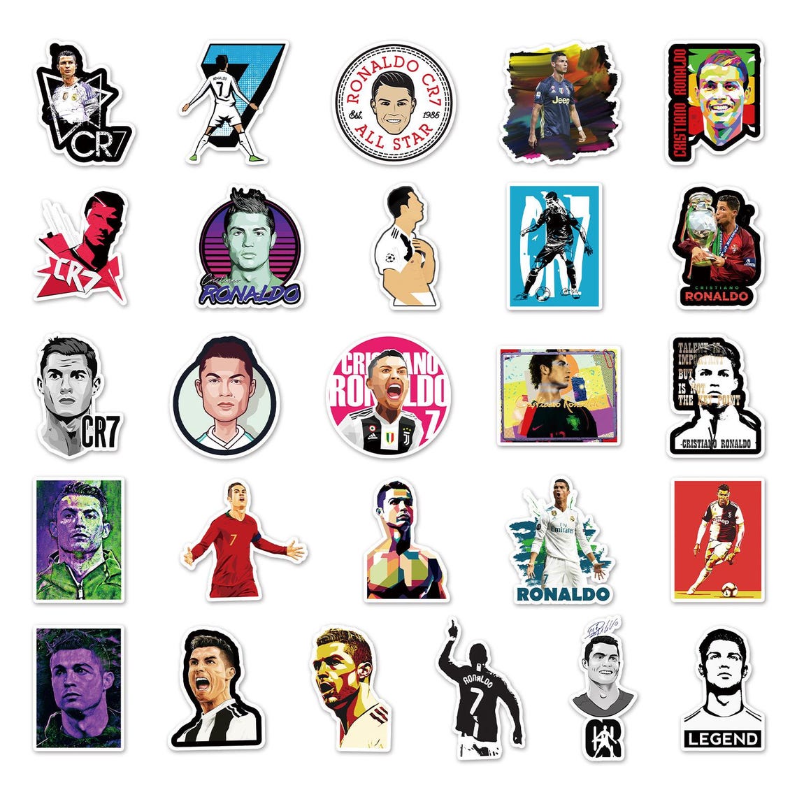Football Superstar C.Ronaldo Stickers Pack: DIY Creative Waterproof Vinyl Decals(50/52/102Pcs) - Image 7