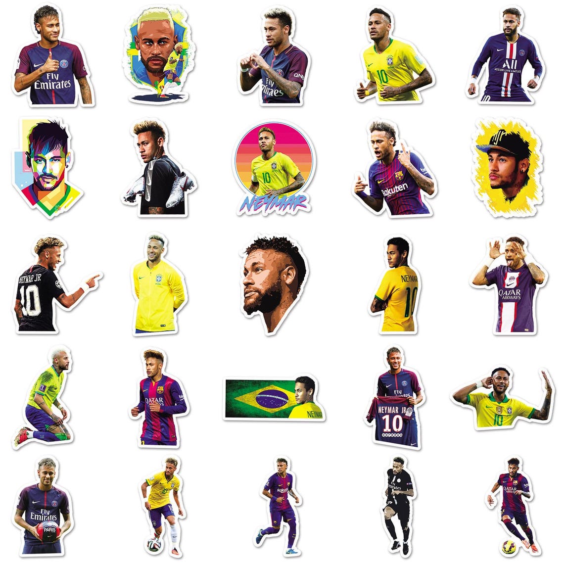 Brazilian Football Superstar Neymar Stickers Pack: DIY Waterproof Vinyl Decals(50Pcs/set) - Image 4