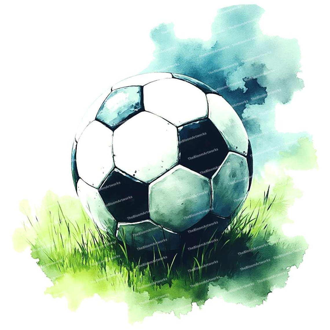 12 Soccer Ball Clipart, Soccer Clipart, Watercolor Soccer, Watercolor Football Clipart, High Quality JPGs, Digital Download, Junk Journals - Image 7