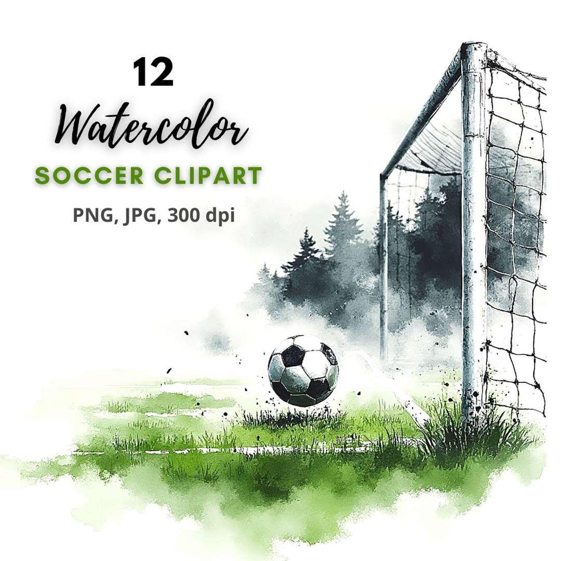 12 Soccer Ball Clipart, Soccer Clipart, Watercolor Soccer, Watercolor Football Clipart, High Quality JPGs, Digital Download, Junk Journals - Image 2