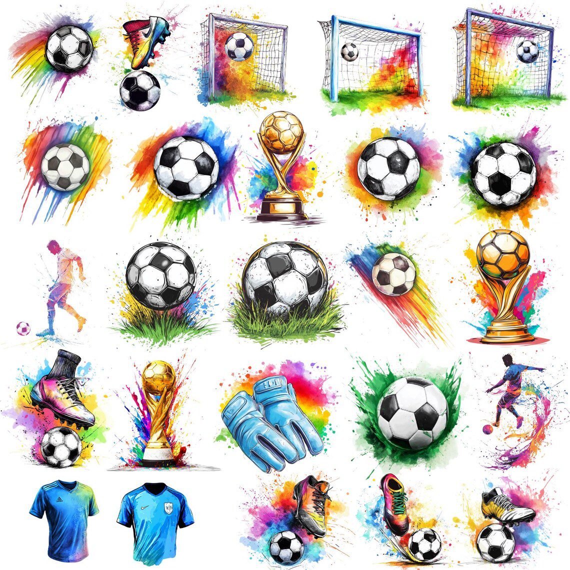 20 Watercolor Football Clipart, Sports Clipart Set, Football Goal PNG,Watercolor Soccer Elements, FootBall PNG Bundle, Digital Football Art - Image 3