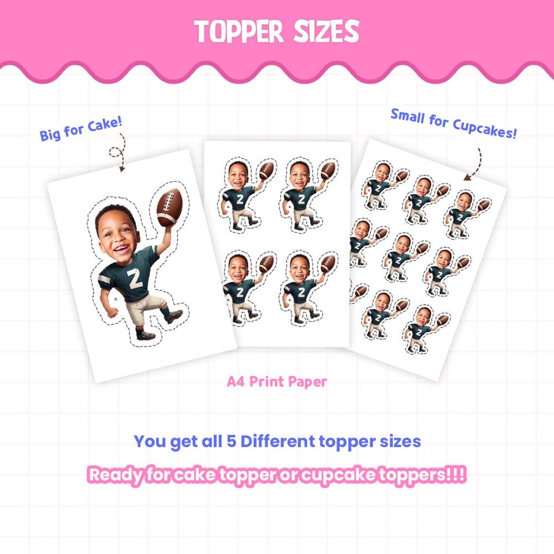 Football Personalized face cupcake toppers - Digital Printable cupcake toppers for birthday decor - Image 3