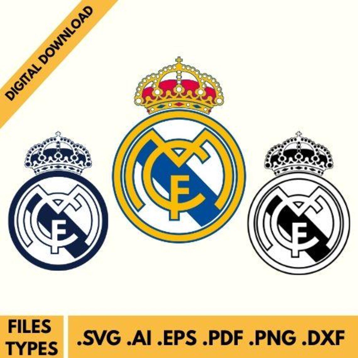 Real Madrid UEFA Champions League Logo (5 types): Svg, Png, Ai, Eps, Pdf Monochrome & Layered, Cricut cut file, Instant Download. - Image 2