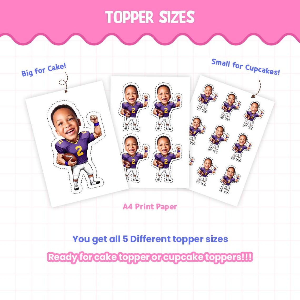 American Football Player Personalized face cupcake toppers - Digital Printable cupcake toppers for birthday decor - Image 3