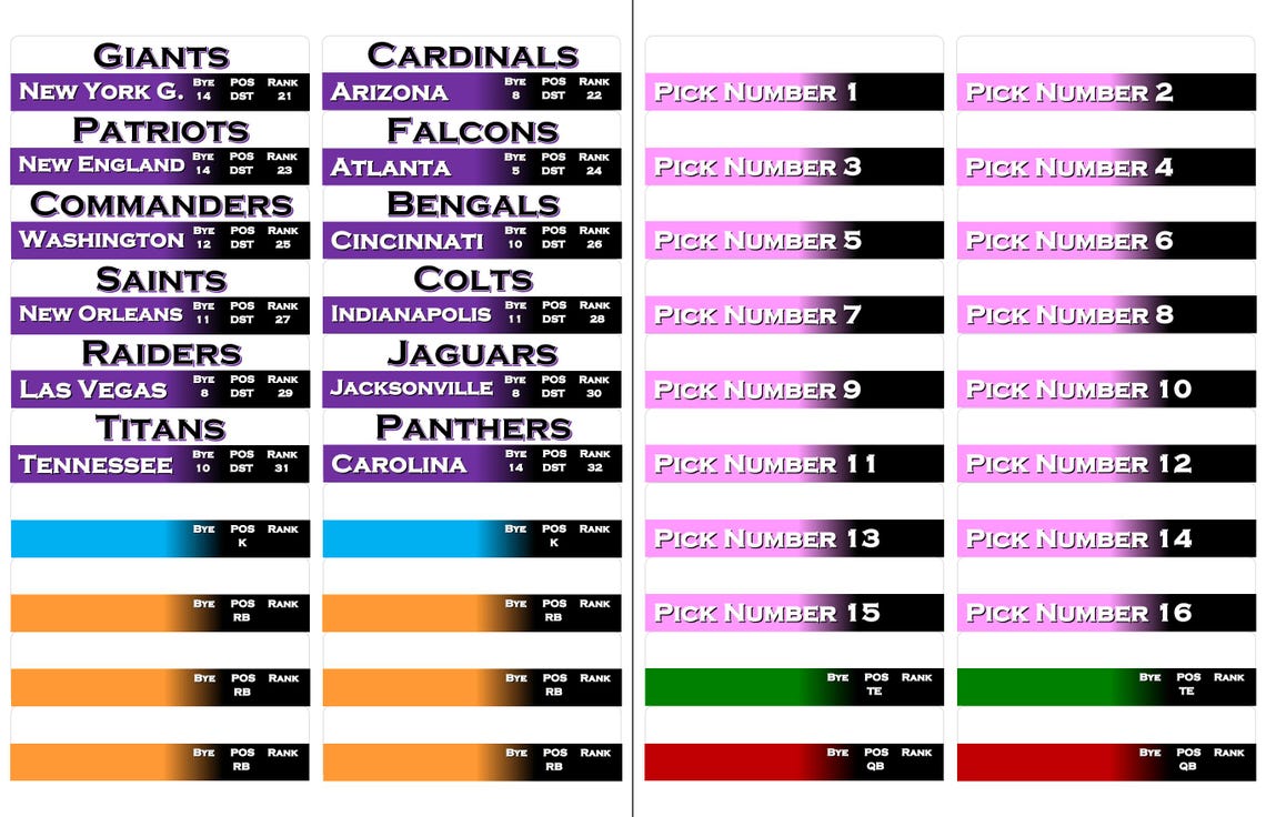 2025 Digital File for Fantasy Football Draft Labels 1x3 - Image 8