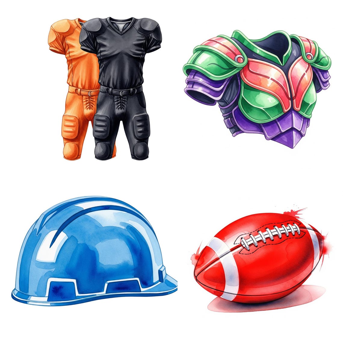 American Football Clipart Bundle, Watercolor Football PNG, Sport Graphics, Helmet, Scoreboard, Sublimation, Instant Download, Commercial Use - Image 8