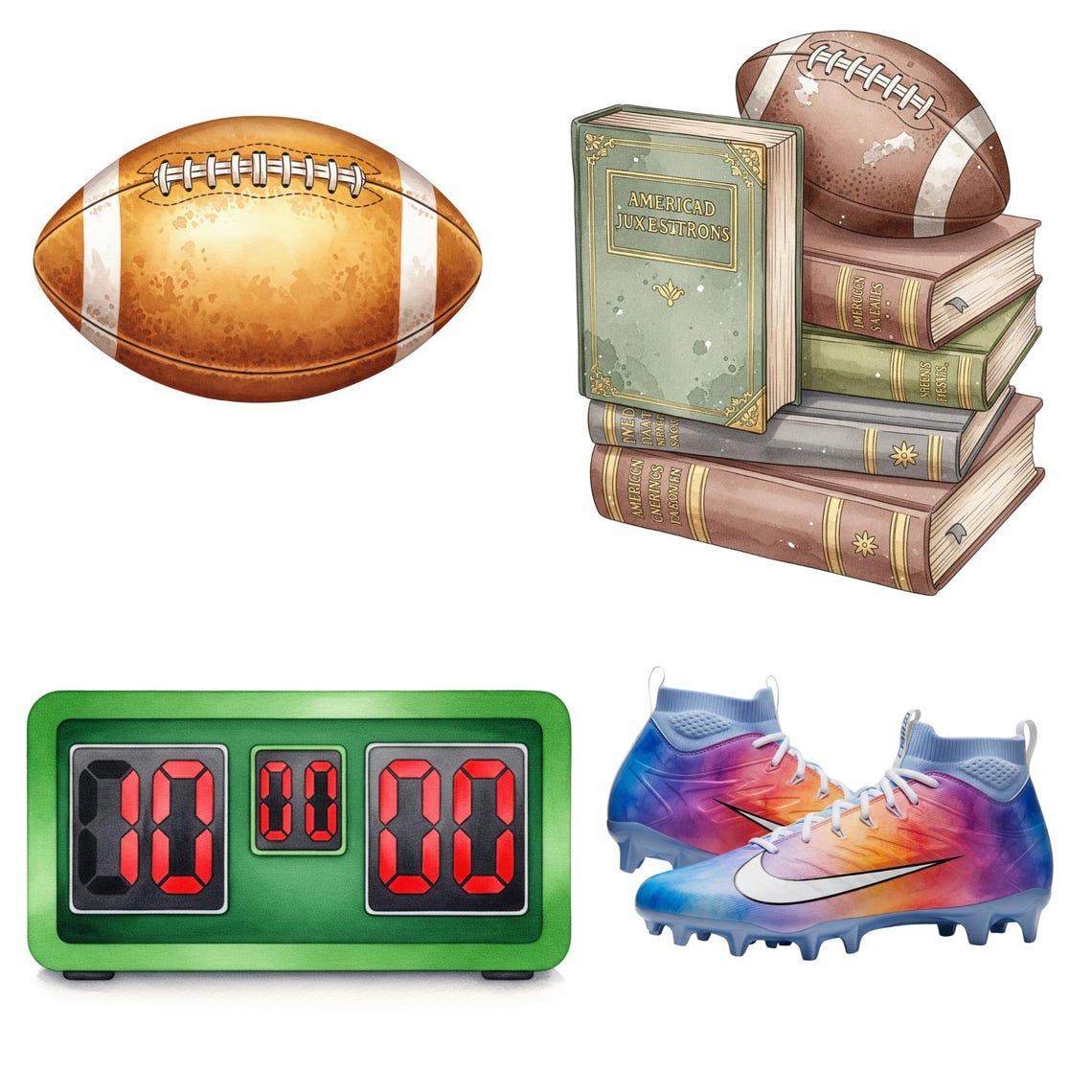 American Football Clipart Bundle, Watercolor Football PNG, Sport Graphics, Helmet, Scoreboard, Sublimation, Instant Download, Commercial Use - Image 9