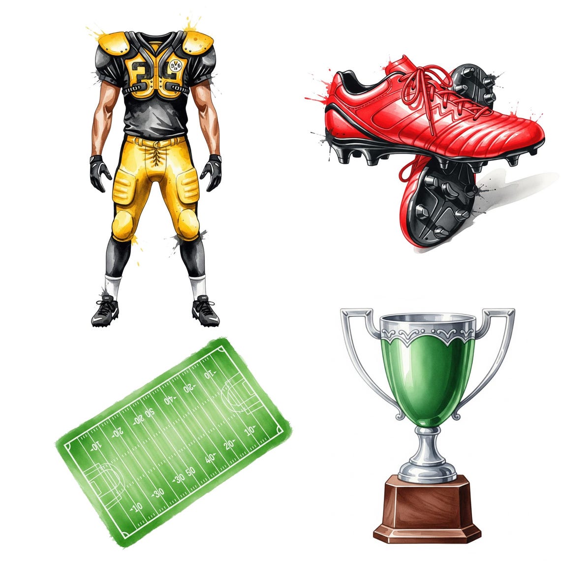 American Football Clipart Bundle, Watercolor Football PNG, Sport Graphics, Helmet, Scoreboard, Sublimation, Instant Download, Commercial Use - Image 10