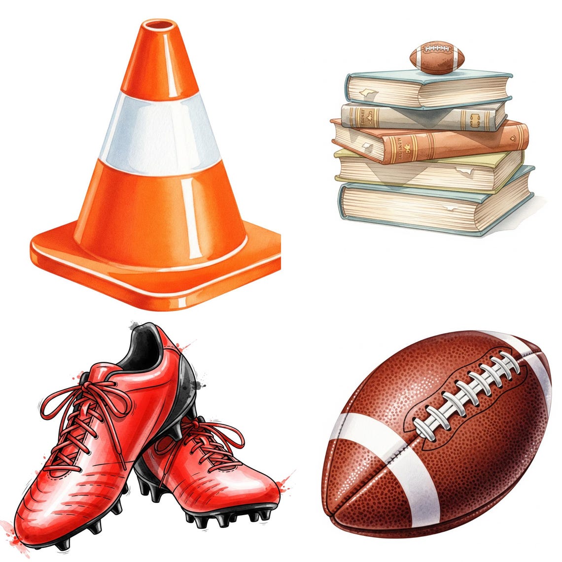 American Football Clipart Bundle, Watercolor Football PNG, Sport Graphics, Helmet, Scoreboard, Sublimation, Instant Download, Commercial Use - Image 7