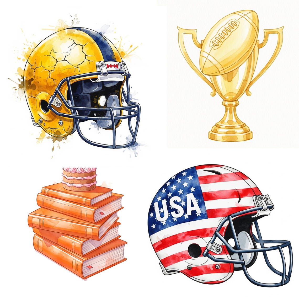 American Football Clipart Bundle, Watercolor Football PNG, Sport Graphics, Helmet, Scoreboard, Sublimation, Instant Download, Commercial Use - Image 11