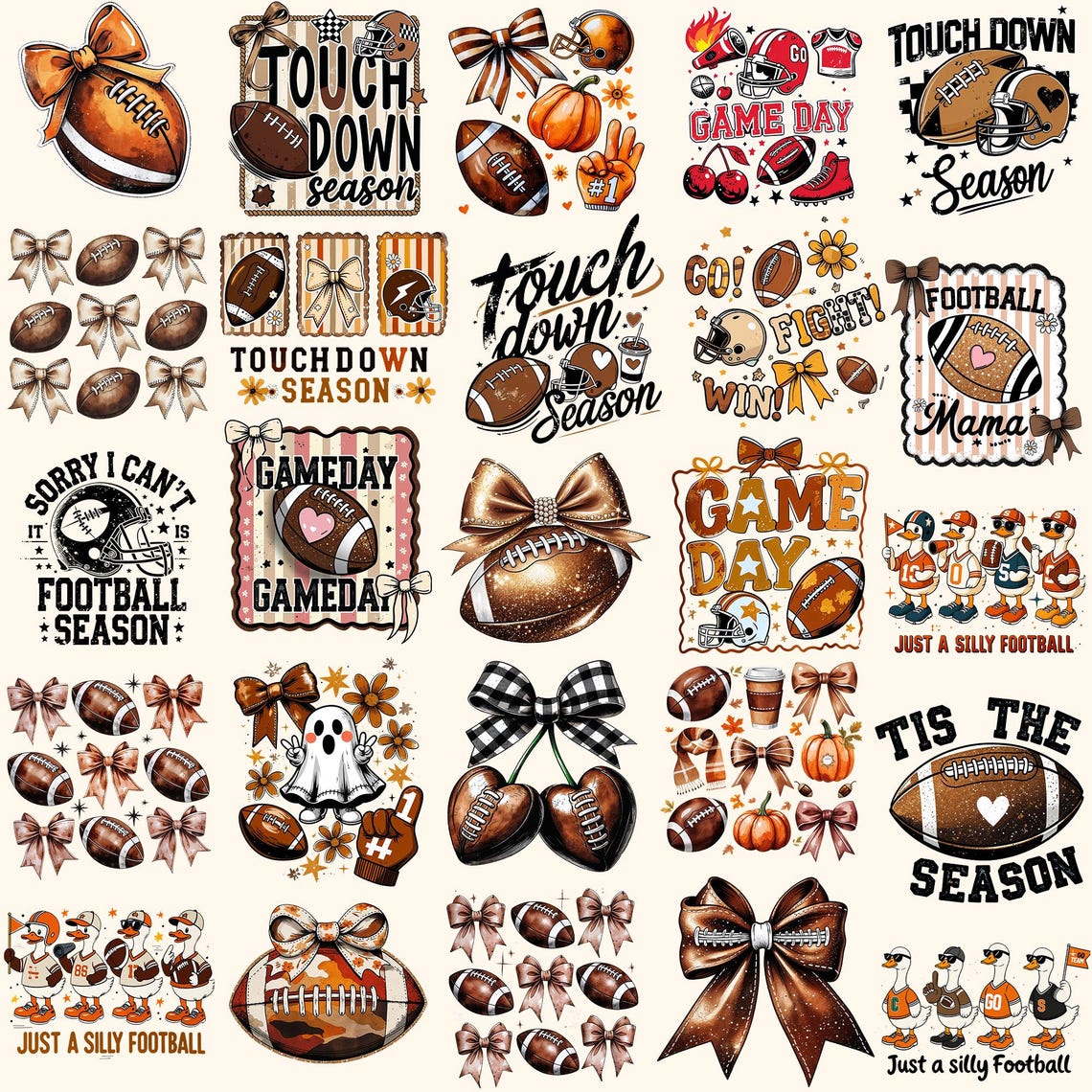 Football PNG Bundle Retro Game Day Touchdown Season Silly Football Goose Coquette Bow Funny Fall Football Mama Ghost Cherries PNG Designs - Image 2