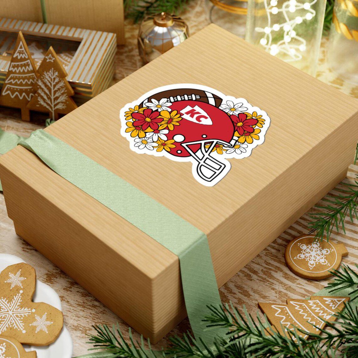 Kansas City Football Kiss-Cut Sticker - KC Floral Football Fan Decal, KC Pride Flower Decal, Team Spirit Sticker, KC Football Lover Gift - Image 3