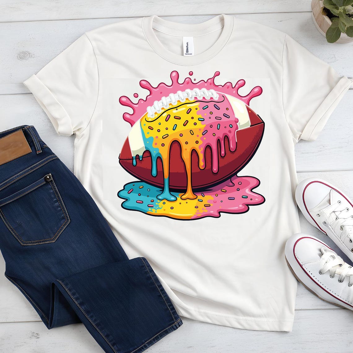 Drippy Rainbow Football SVG PNG | Cute Sports Sublimation Design | Sprinkle Football Sticker Clipart for Cricut & Sublimation - Image 6