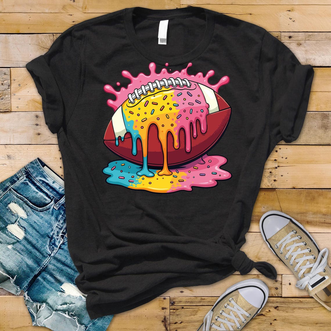 Drippy Rainbow Football SVG PNG | Cute Sports Sublimation Design | Sprinkle Football Sticker Clipart for Cricut & Sublimation - Image 3