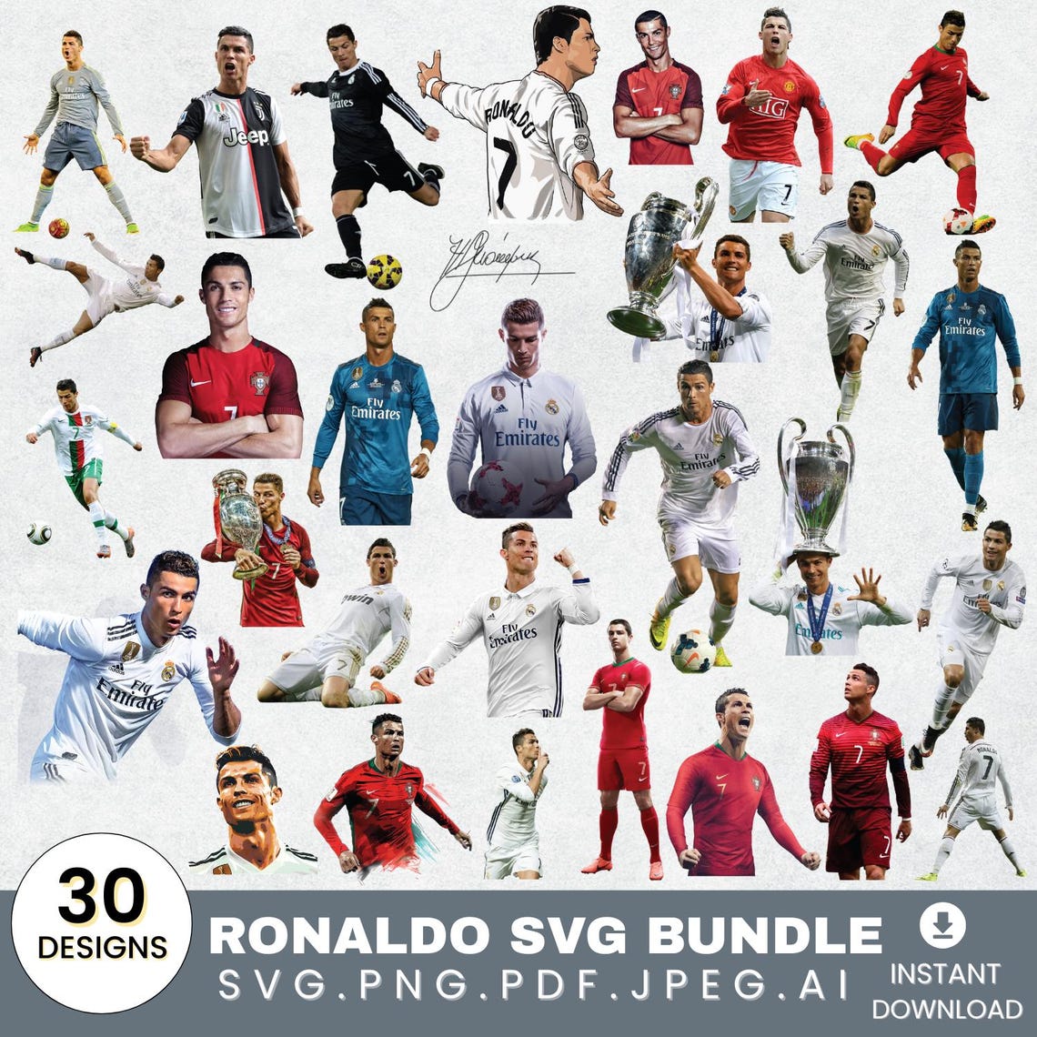 Cristiano Ronaldo CR7 SVG PNG Bundle: Football Art, Stickers, and Silhouettes - Image 2