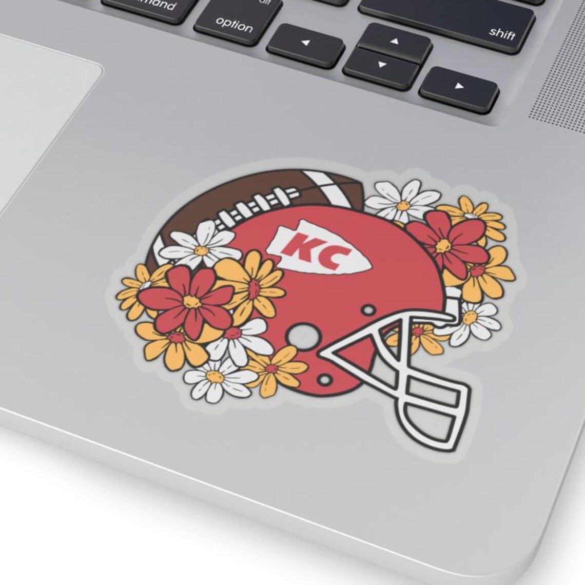 Kansas City Football Kiss-Cut Sticker - KC Floral Football Fan Decal, KC Pride Flower Decal, Team Spirit Sticker, KC Football Lover Gift - Image 2