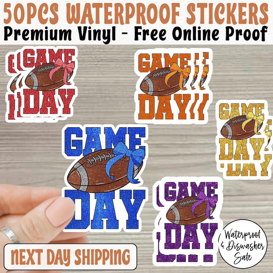 Custom Football Team Game Day Sticker, Personalized Football Player Cool Gifts Sports Lover, Decal for Laptop Water Bottle Gifts - Image 2