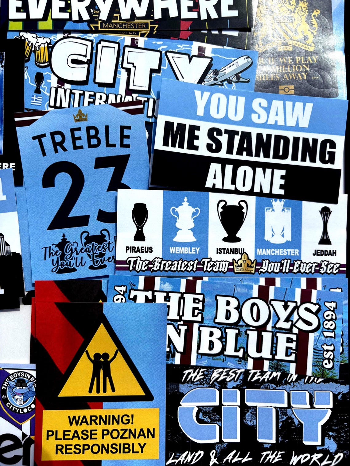 100 x Manchester City Stickers - Based on MCFC Rodri Istanbul South Stand Flag Etihad Poster Scarf Shirt Badge Ultras Guardiola 93:20 - Image 4