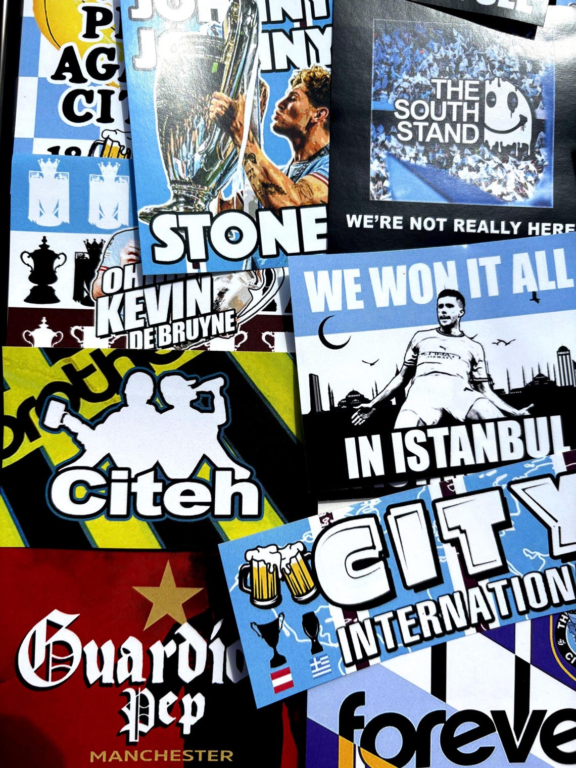 100 x Manchester City Stickers - Based on MCFC Rodri Istanbul South Stand Flag Etihad Poster Scarf Shirt Badge Ultras Guardiola 93:20 - Image 5