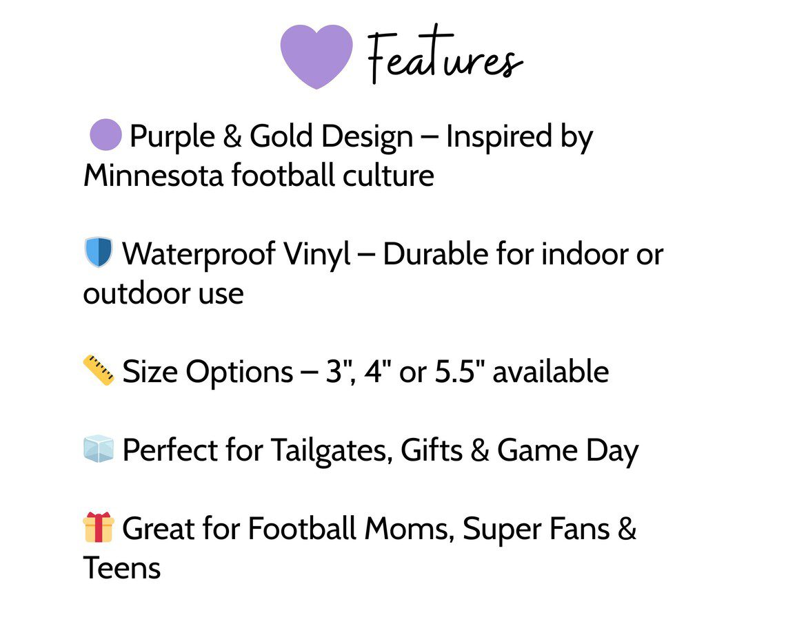 Minnesota Football Sticker | V Is for Vikings Decal | Purple & Gold Vinyl | Game Day Fan Sticker | Waterproof Tailgate Accessory - Image 6