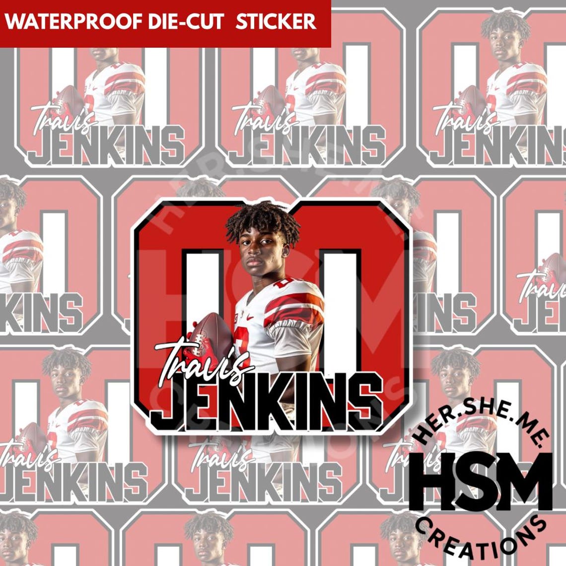 Custom Football Player Sticker | Personalized Sports Vinyl Decal | Waterproof Die-Cut Name & Number Sticker | Digital - Image 2