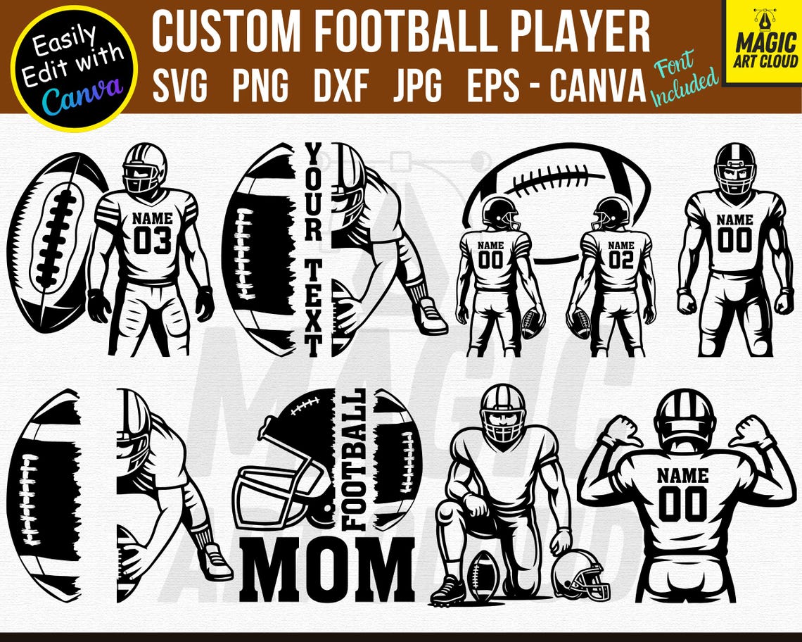 Custom Football player SVG Bundle,Football svg,Football player svg,Football mom svg,Football Name Svg,Football team svg,Two football players - Image 3