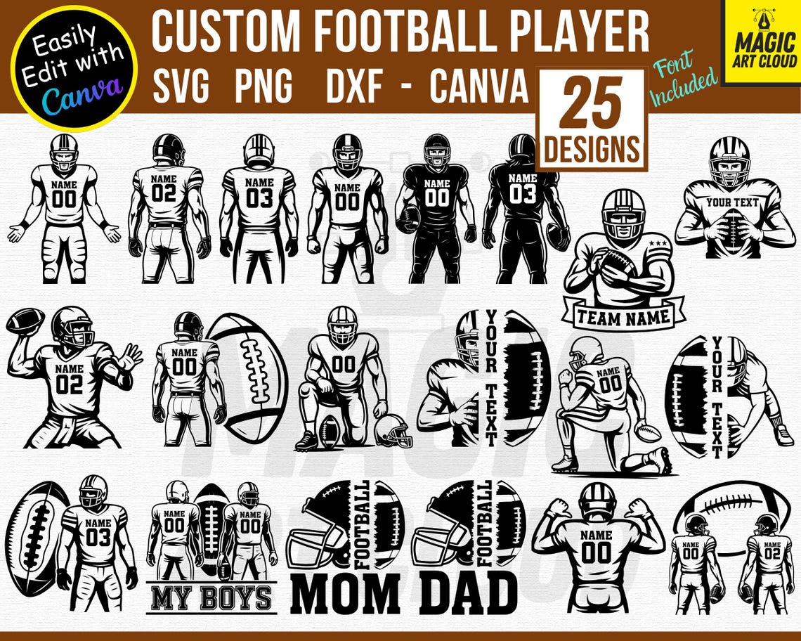 Custom Football player SVG Bundle,Football svg,Football player svg,Football mom svg,Football Name Svg,Football team svg,Two football players - Image 2