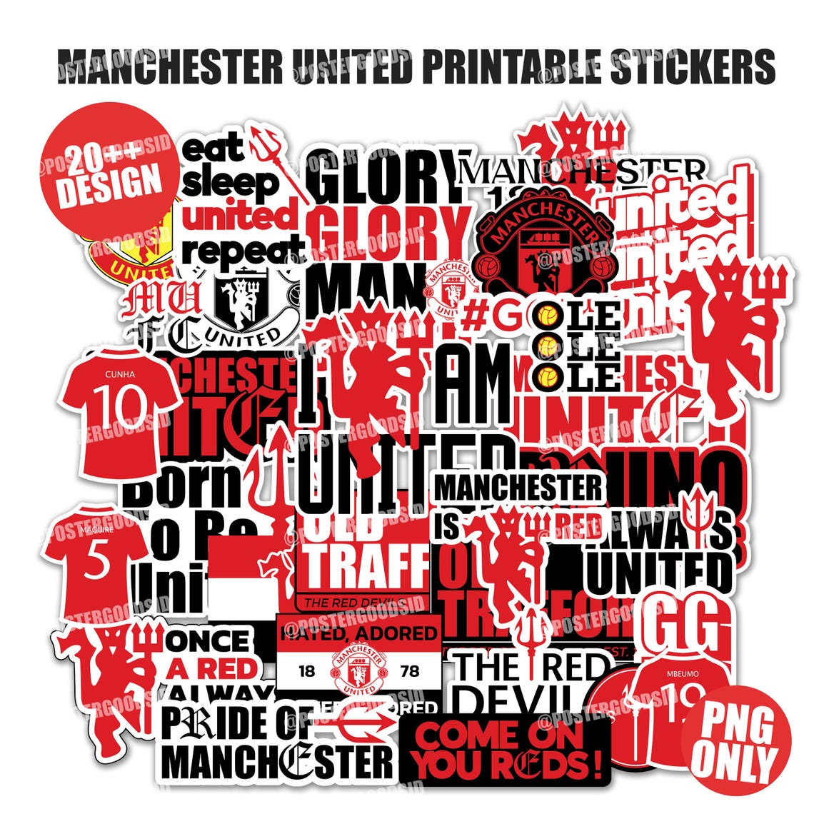 Manchester United Stickers: Football Fan Art, Printable PNG (Digital Download) - Image 2