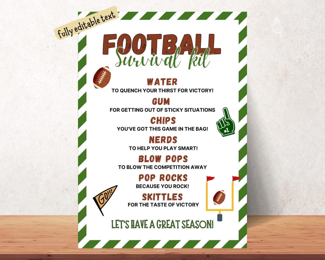 EDITABLE Football Survival Kit Printable, Gift Bag Printable, Printable Football Flyer, Team Gift Idea, Game Day Football Survival Kit - Image 2
