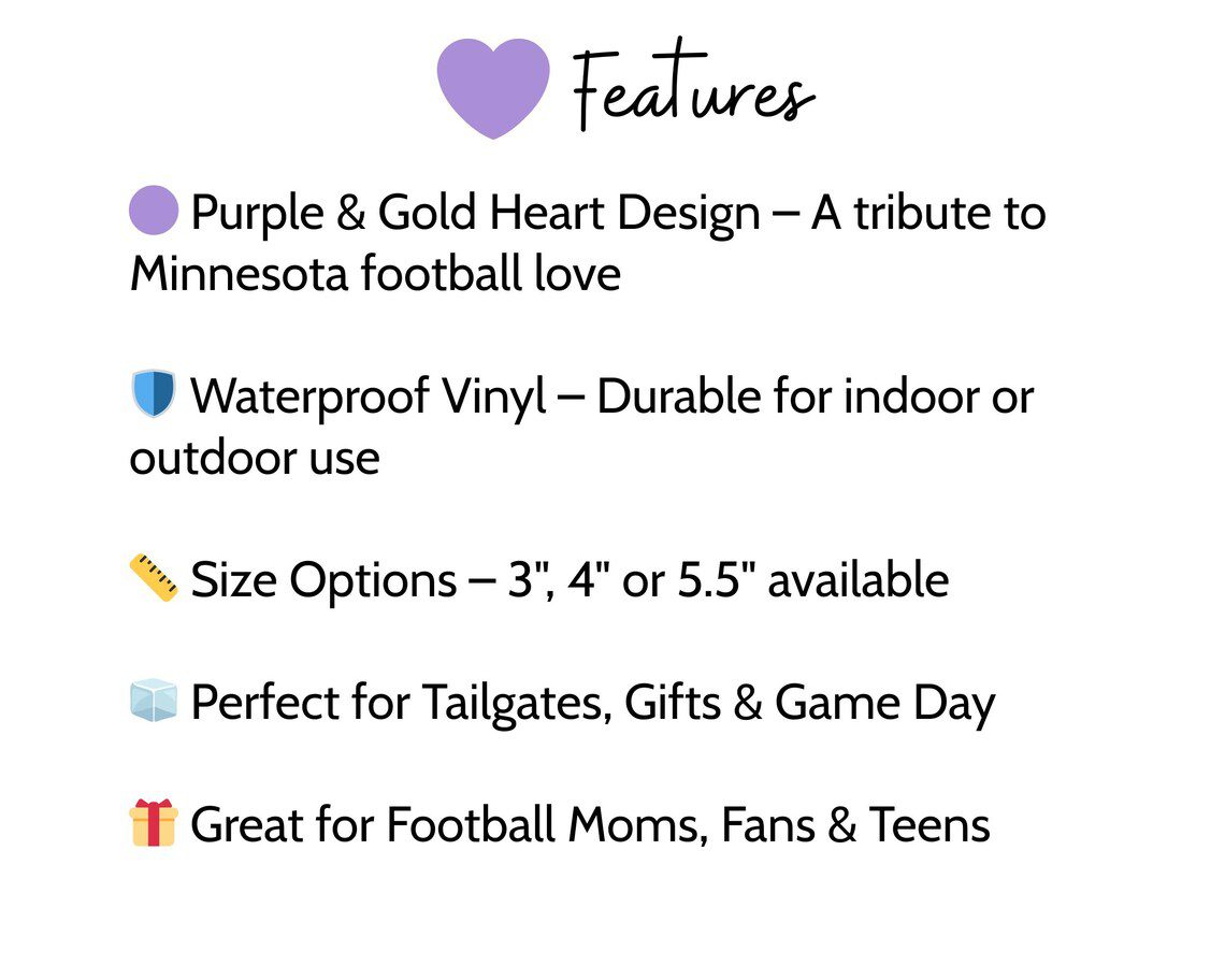 Minnesota Football Love Sticker | Purple & Gold Vinyl Decal | Viking Heart Fan Sticker | Waterproof Game Day Accessory - Image 6