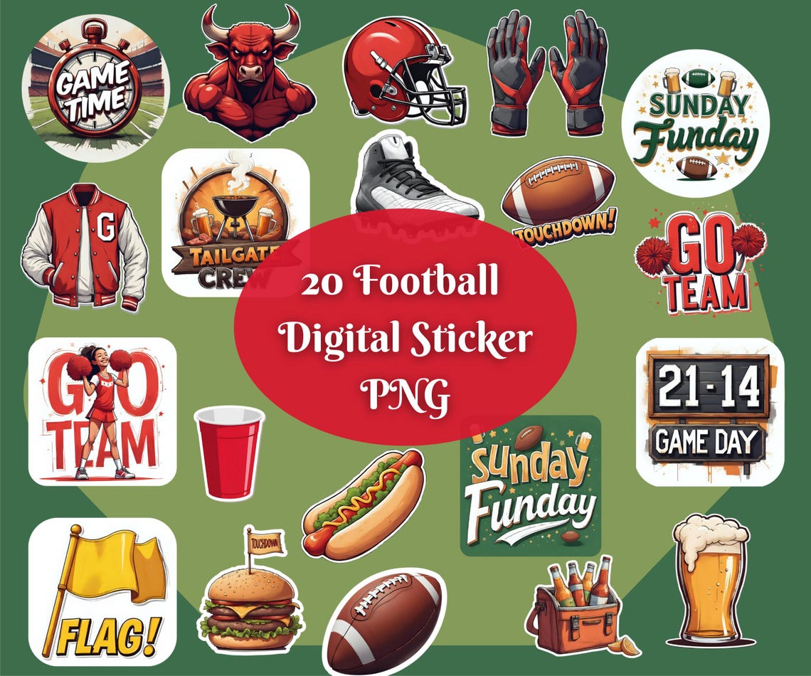 Football Digital Sticker Pack | NFL Season Phone Wallpapers | Game Day Planner Stickers | Sports Digital Download - Image 2