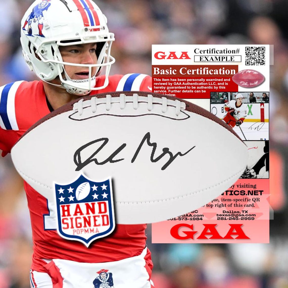 Drake Maye Autographed / Signed NFL Full Size Football | New England Patriots Football Gifts | w/ COA & Steiner Event Sticker - Image 2