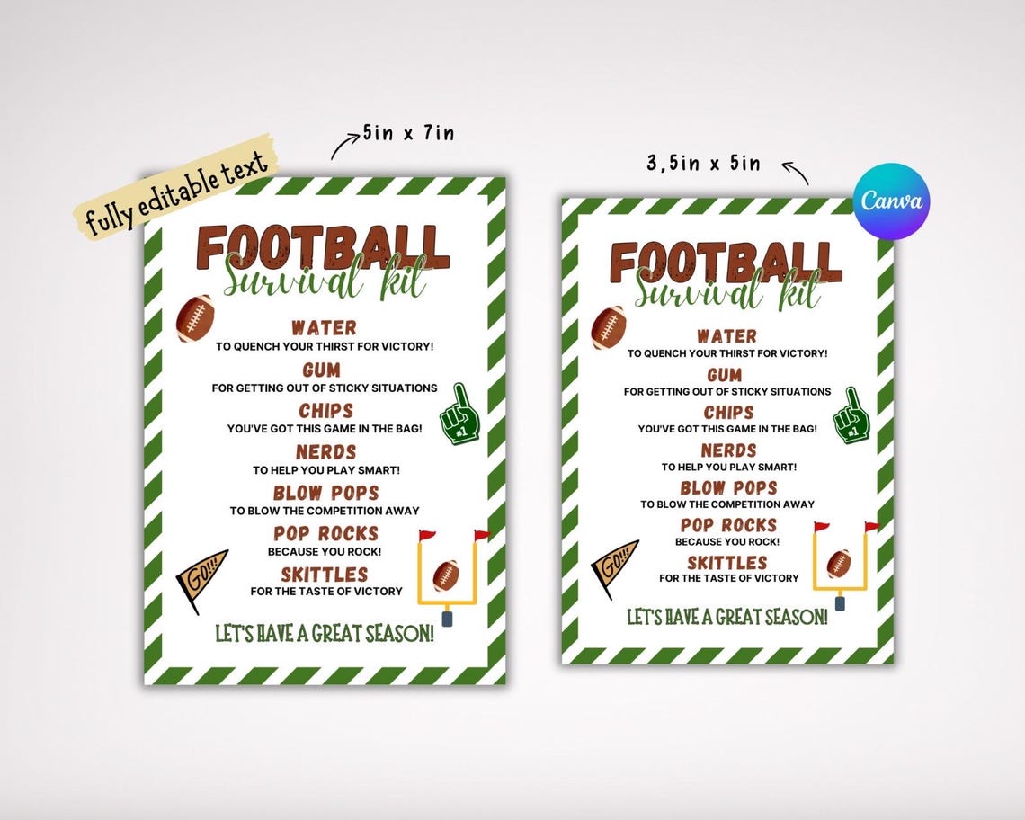 EDITABLE Football Survival Kit Printable, Gift Bag Printable, Printable Football Flyer, Team Gift Idea, Game Day Football Survival Kit - Image 3