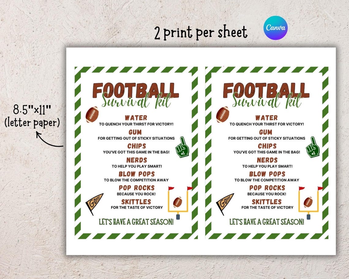 EDITABLE Football Survival Kit Printable, Gift Bag Printable, Printable Football Flyer, Team Gift Idea, Game Day Football Survival Kit - Image 4
