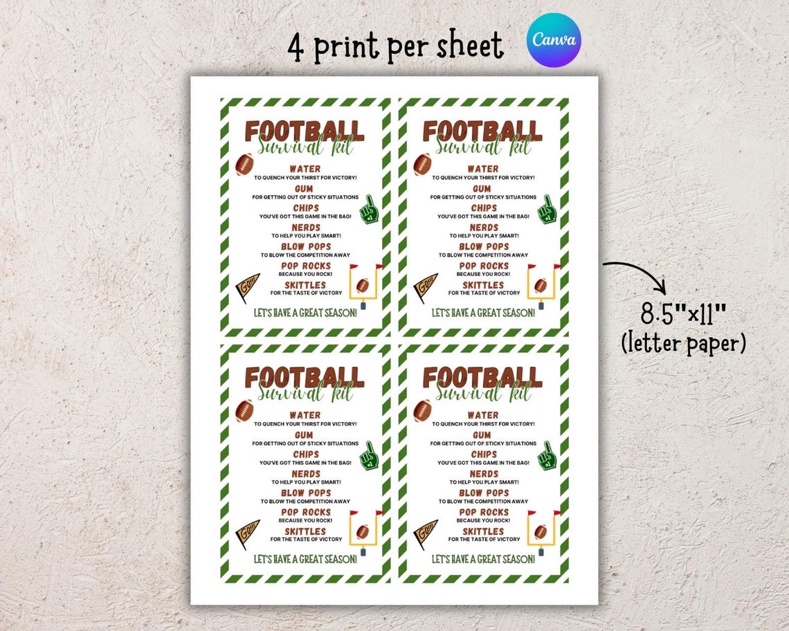 EDITABLE Football Survival Kit Printable, Gift Bag Printable, Printable Football Flyer, Team Gift Idea, Game Day Football Survival Kit - Image 5