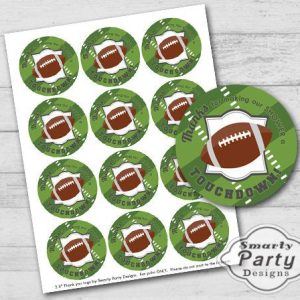 Football Thank You Party Tags Stickers Baby Shower Printable 2.5" Circles PDF - Instant Download