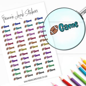 Football Game Planner Stickers, Sports Stickers, 52 Labels for Planners, Calendars and More, Color and Paper Options Available