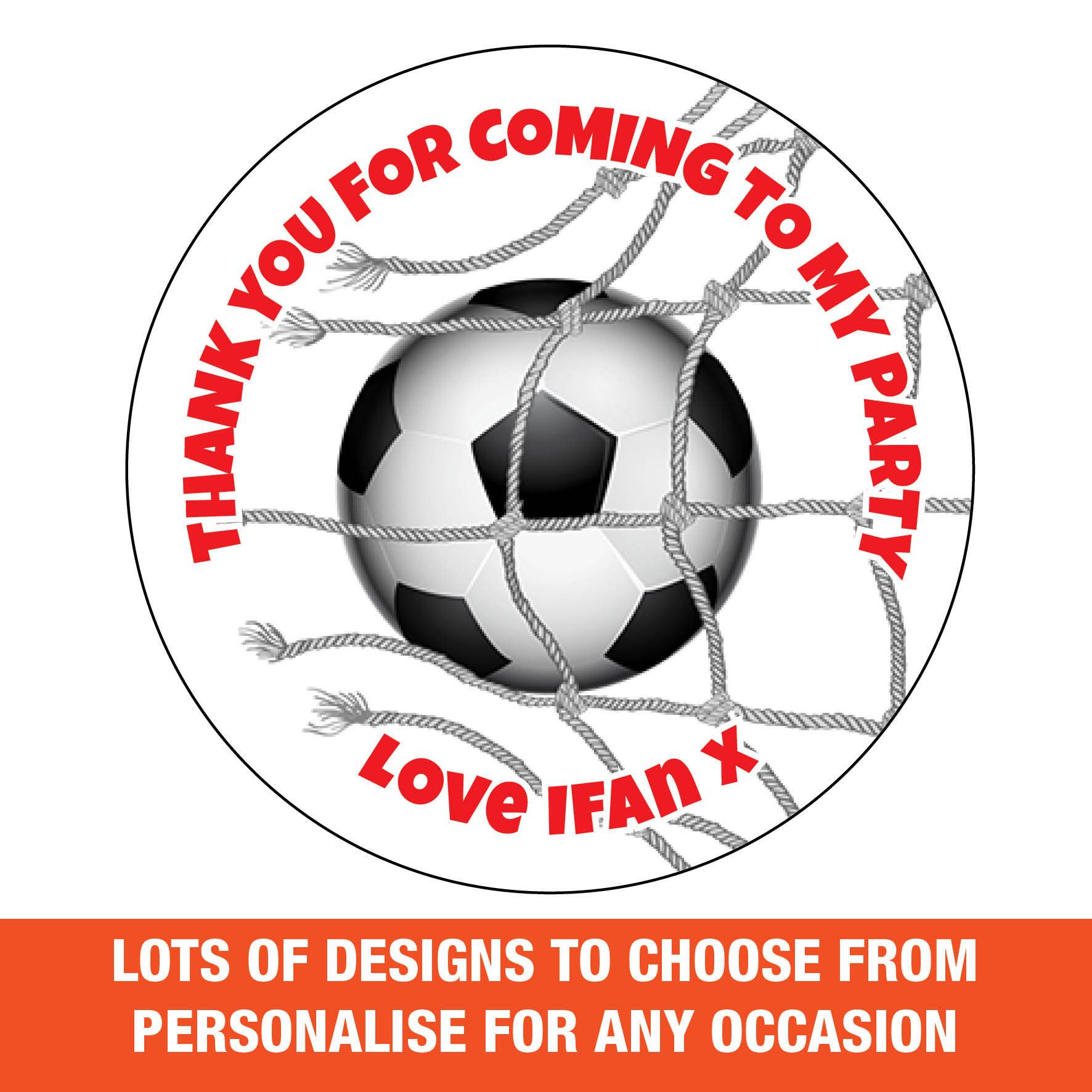 Personalised Football Net Soccer Happy Birthday Party Bag labels Stickers Thank you Any name message Boy Girl party Gloss or Matt 654-10