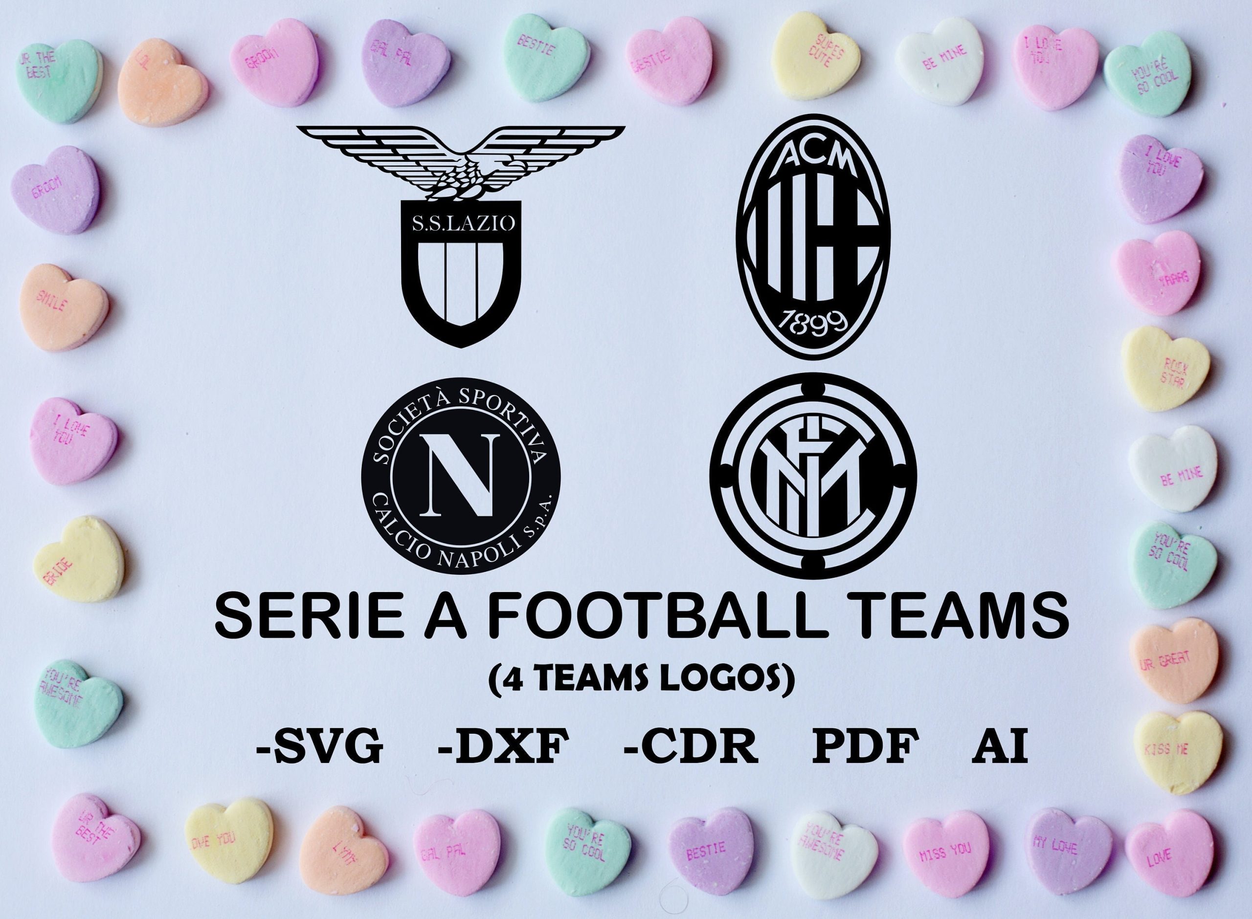 Serie A Football Teams (4 Logos) svg cut dxf file wall sticker pdf silhouette engraving template cnc cutting router digital vector download